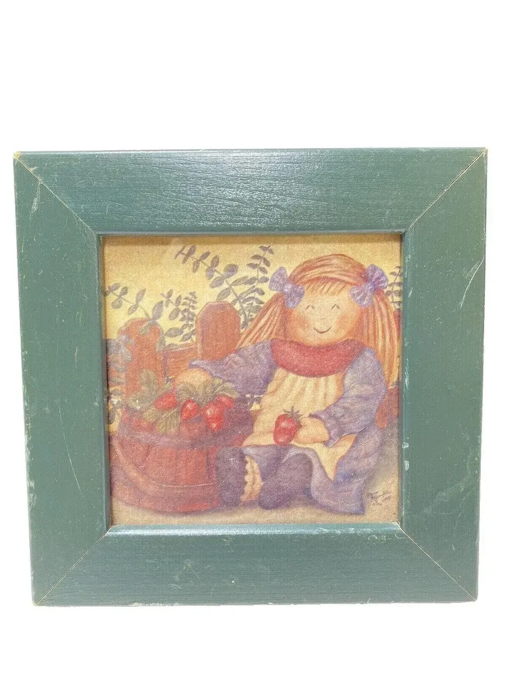 Vintage Art Picture Frame Girl With Strawberries - Easel /stand NOT Included!!
